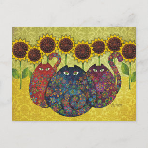Gatos Con Sunflower Postales TBA