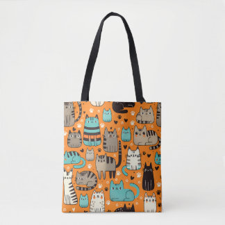 Gatos Cuidados Con Fondo Naranja Toque Bolsa