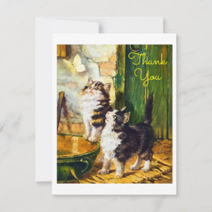 Gatos curiosos vintage arte mariposa agradecimient