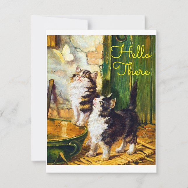 Gatos curiosos vintage Mariposa Hola (Anverso)