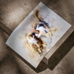 Gatos de Acuarela Acariciándose en Arte Abstracto