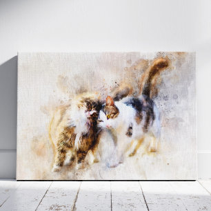 Gatos de Acuarela Acariciándose en Arte Abstracto