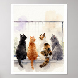 Gatos de Acuarela en Balcón – Arte de Pared para A