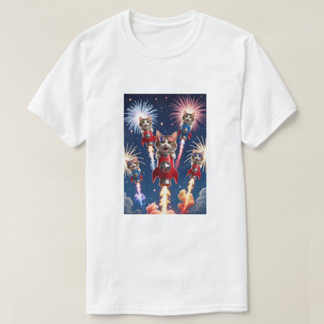 Gatos de cohetes - camiseta Cat del 4 de julio (Diseño del anverso)