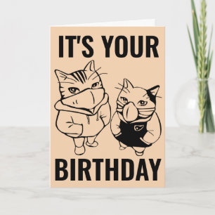GATOS DE CUMPLEAÑOS GATO CON MÁSCARAS TARJETAS DIV