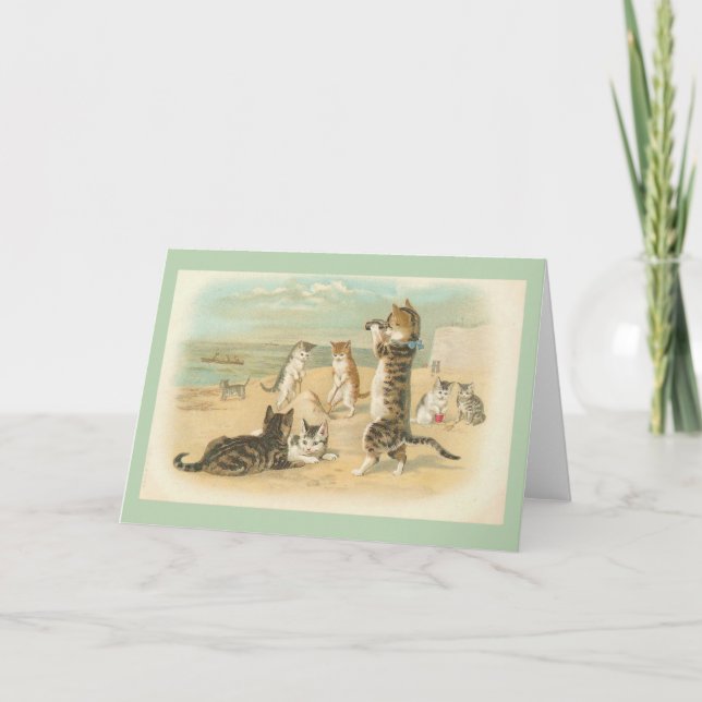Gatos de época en la tarjeta de notas de la playa (Anverso)