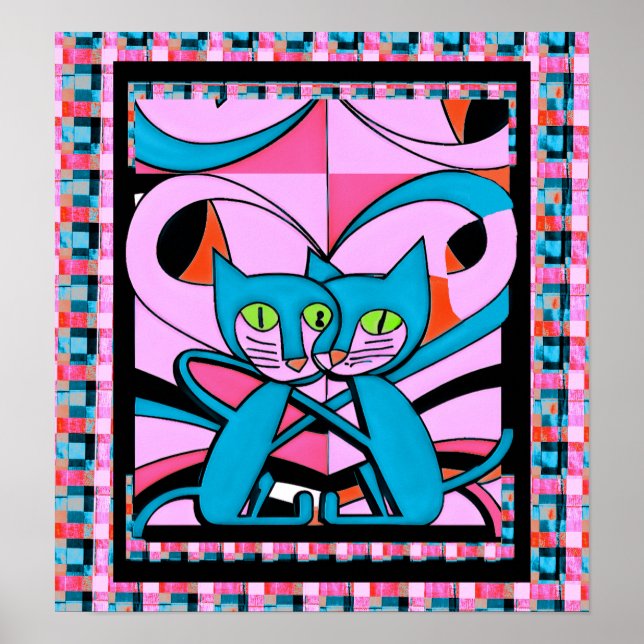 Gatos de estilo pop artístico, impresión artística (Frente)