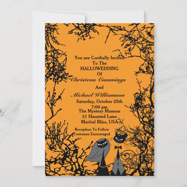 Gatos de Hallowedding que casan la invitación (Anverso)