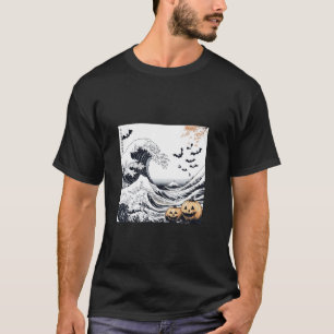 Gatos de Halloween en la camiseta de la gran ola d