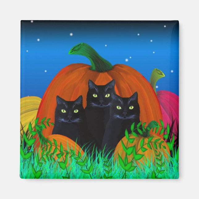 Gatos de Halloween negros con el imán de las calab (Frente)