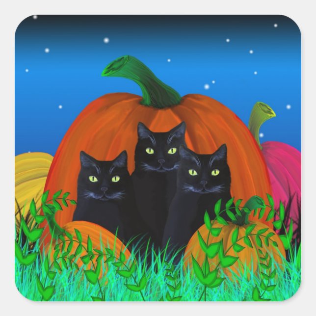 Gatos de Halloween negros con Pegatinas de calabaz (Anverso)
