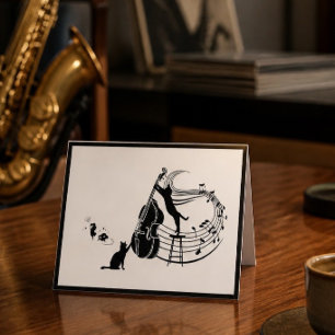 Gatos de Jazz Tarjeta de nota con Contrabajo Dob