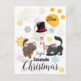 Gatos de Navidad bailan en nubes y copos de nieve