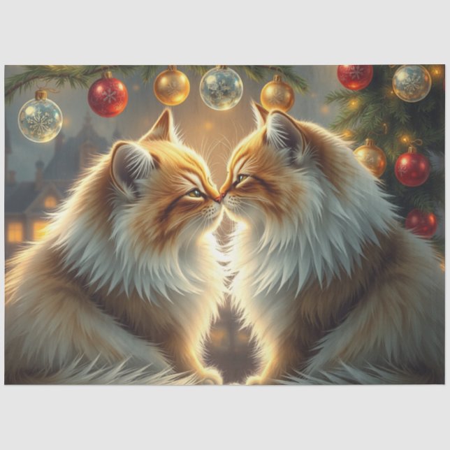 Gatos de Navidad besándose Papel de Seda (Anverso)