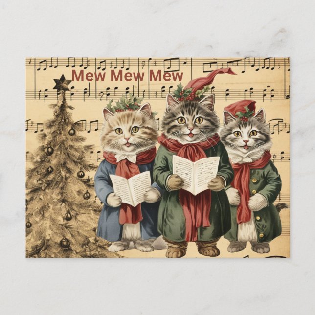 Gatos de Navidad de época cantando junto al árbol (Anverso)