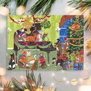 Gatos de Navidad tocando el piano Tarjeta de vacac