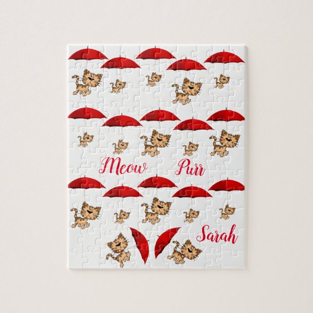 Gatos de paraguas rojos rompecabezas Daisy (Vertical)