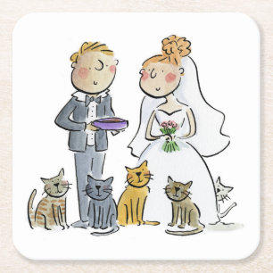 Gatos de Pareja de Boda Posavasos de Papel