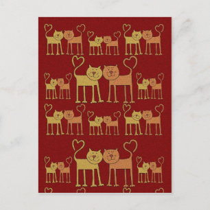 Gatos de San Valentín en postal de textura de gran