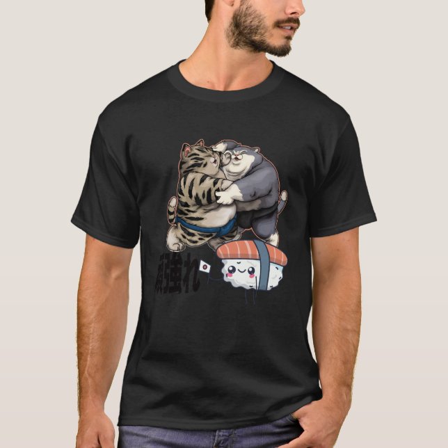 Gatos de sumo pelean por camiseta japonesa suhi ka (Anverso)