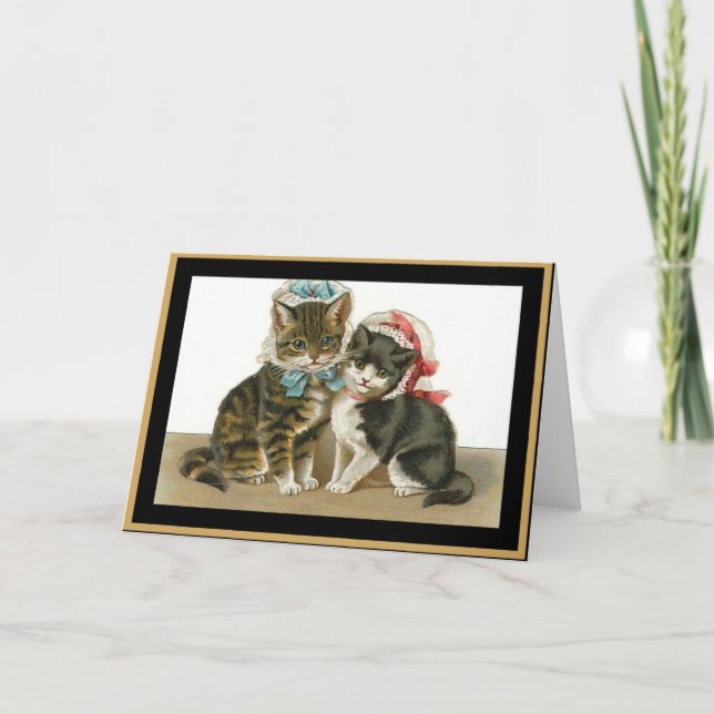 Gatos de Tarjeta Antiguos Con Sombreros (Anverso)