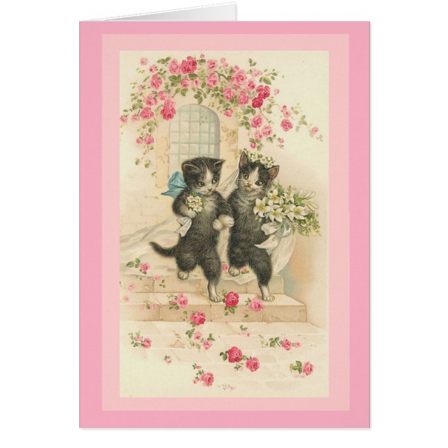 Gatos de tarjeta vintage boda (Frente)