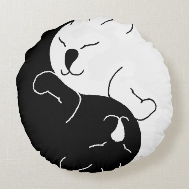 Gatos de Yin y de Yang - almohada redonda (Reverso)