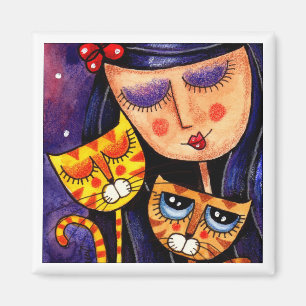 Gatos del chica y del jengibre - imán 2