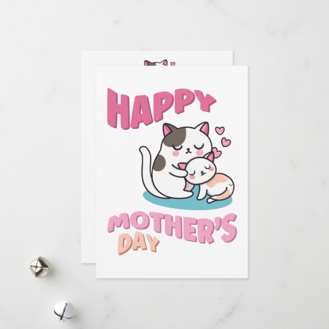 Gatos del Día de la Madre, estilo kawaii tarjeta d (Anverso/Reverso In Situ)
