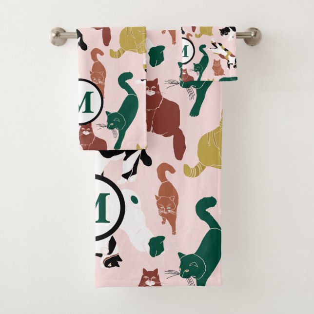 Gatos dibujados a mano con encanto en un fondo ros (In situ)