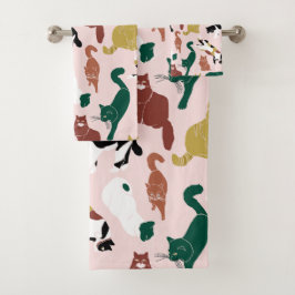 Gatos dibujados a mano con encanto en un fondo ros