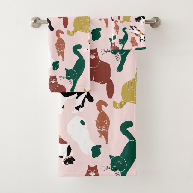 Gatos dibujados a mano con encanto en un fondo ros (In situ)