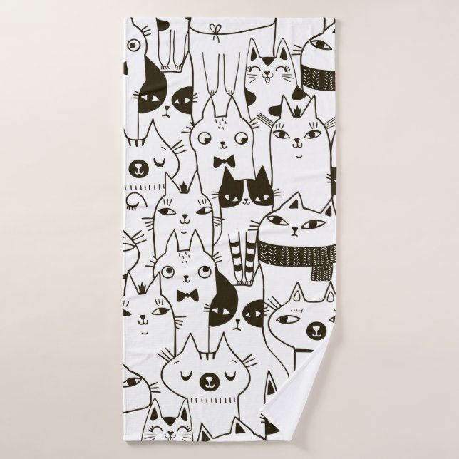 Gatos divertidos de garabatos patrón sin fisuras.  (Toalla de baño)