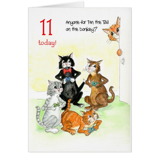 Gatos divertidos jugando videojuego 11º cumpleaños (Frente)