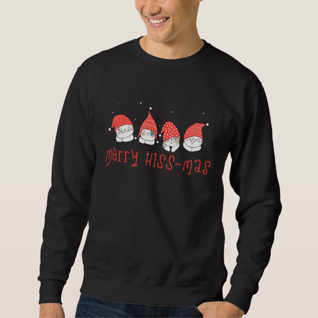 Gatos divertidos, sudadera de Navidad, lindo, suét (Anverso)