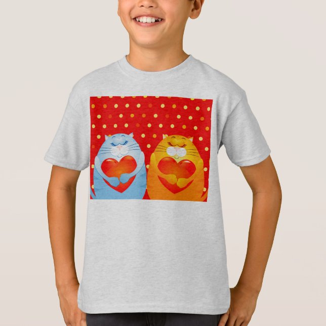 Gatos dulces enamorados, camiseta (Anverso)