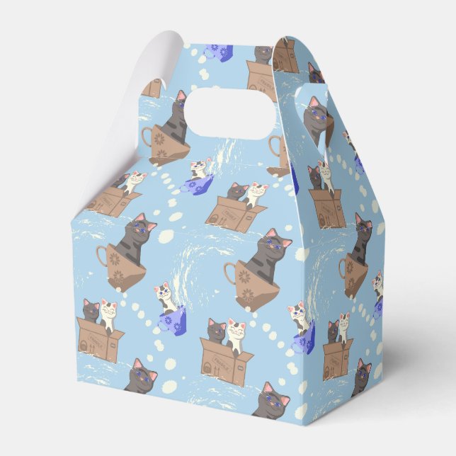 Gatos en caja y gotas de leche en azul (Front Side)