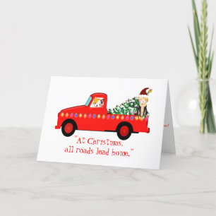 Gatos En Camión Rojo Árbol Verde De Navidad