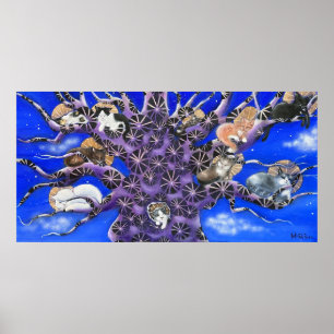 Gatos en el árbol arte caprichoso