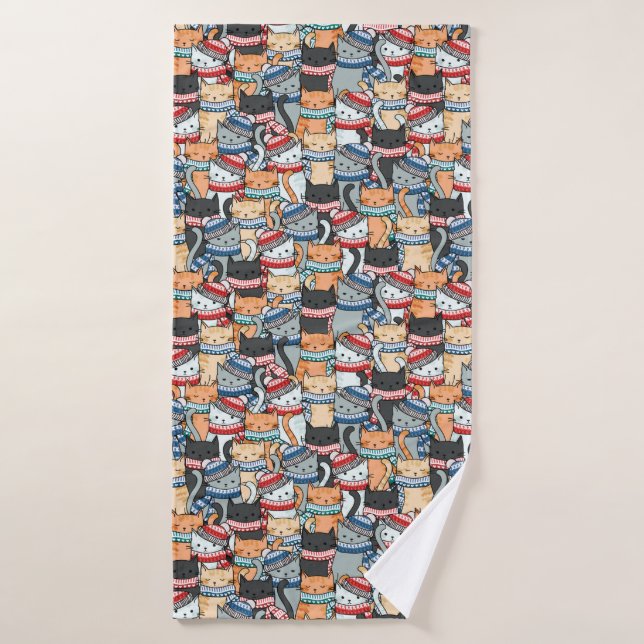 Gatos en estafas de invierno y patrón de Gorras (Toalla de baño)