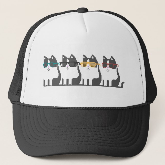 Gatos en gorra del arte del pixel de la fila de (Anverso)