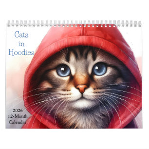 Gatos en Hoodies 2026 Calendario 12 meses al año