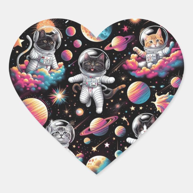 ¡Gatos en pegatinas espaciales! (Anverso)