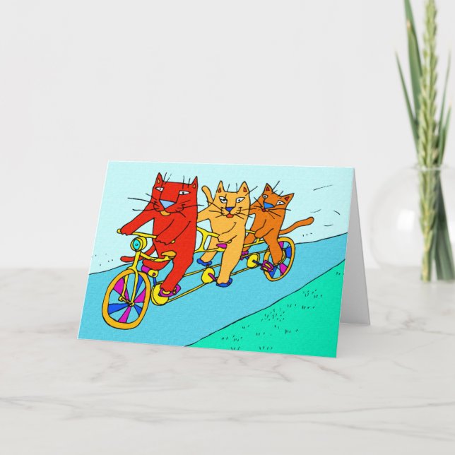 Gatos en tarjeta del arte de las bicicletas (Anverso)