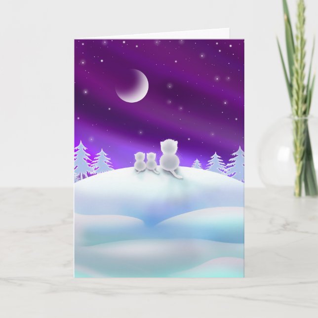 Gatos en tarjeta del día de fiesta de Snowhill (Anverso)