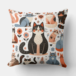 Gatos estilo arte popular lanzan almohada
