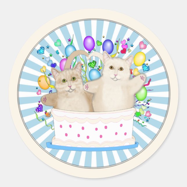 Gatos Feliz Cumpleaños Pegatina de Ronda Clásica (Anverso)