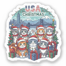 Gatos festivos de USA – Pegatina navideña adorable