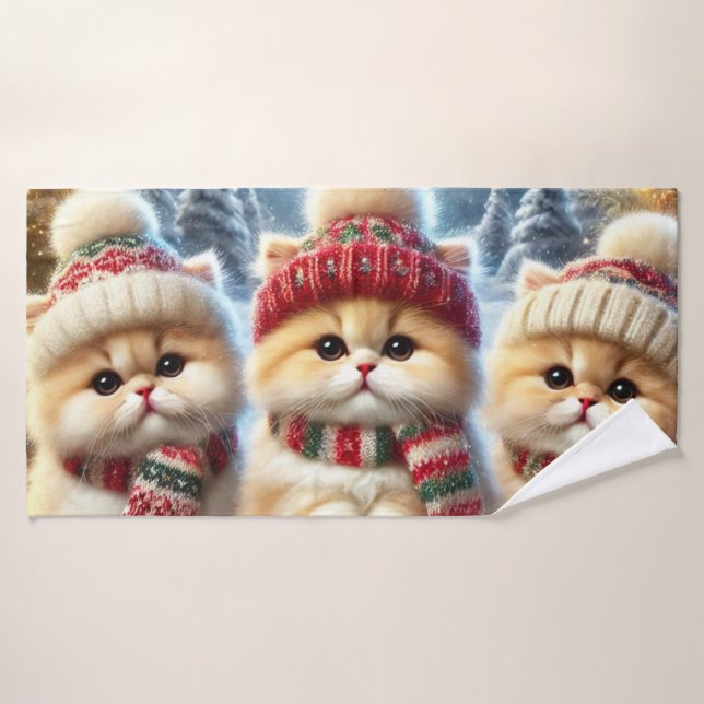 Gatos gatitos en decoración festiva de Navidades y (Toalla de baño)