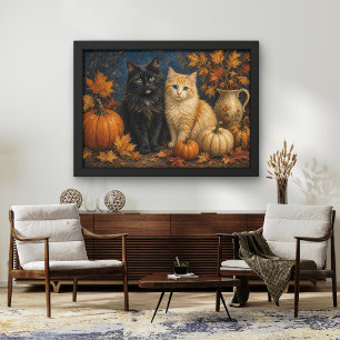 Gatos góticos de otoño y calabazas Arte refinado